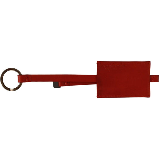 Costume National Red Leather Branded Logo Keyring Keychain
