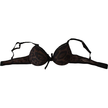 Roberto Cavalli Black Leopard Nylon Push Up Bra Underwear