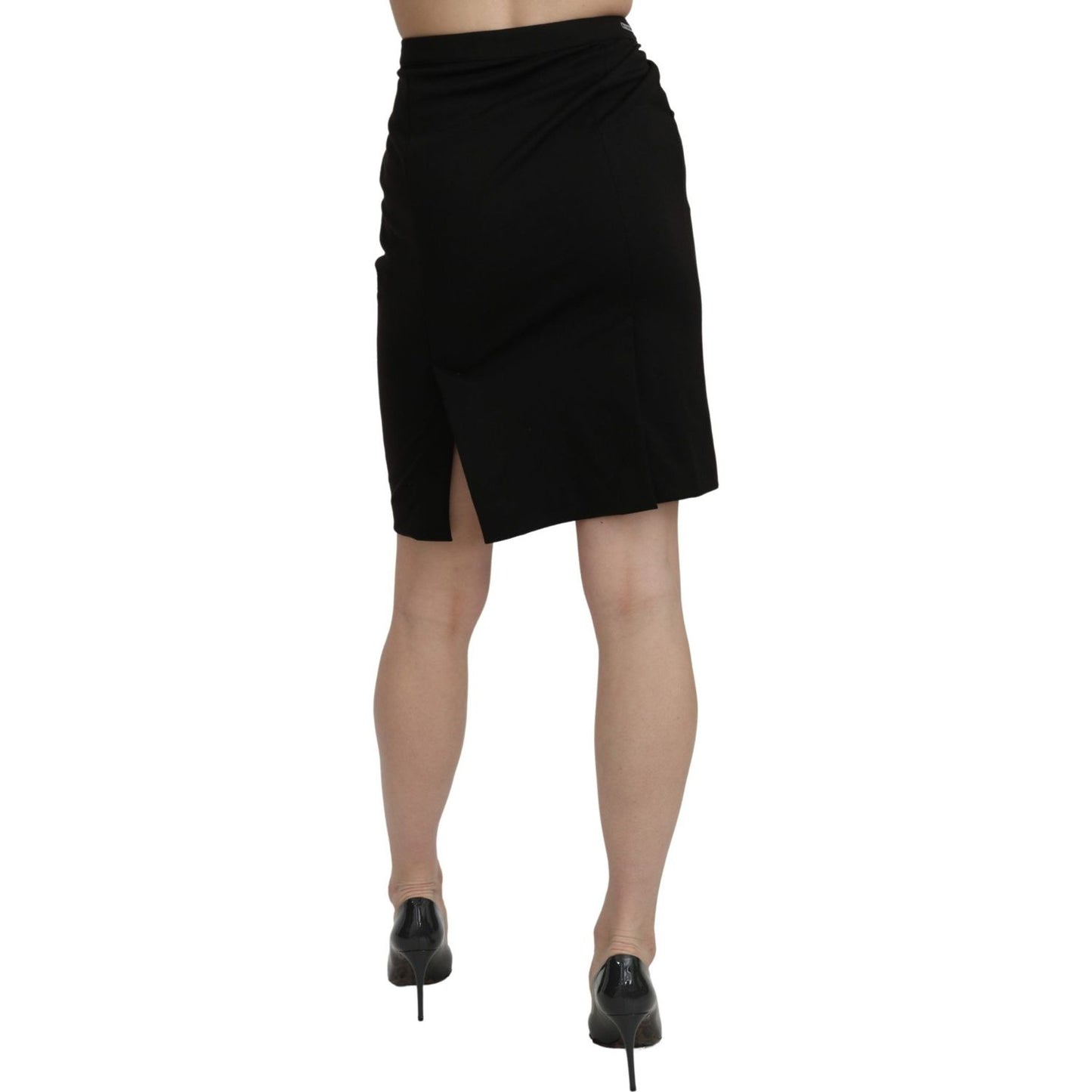 GF Ferre Chic High Waist Black Linen Skirt GF Ferre