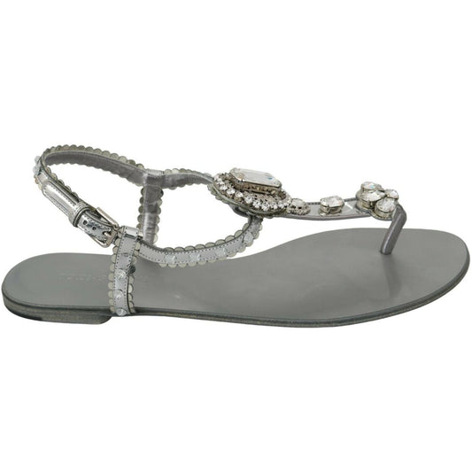 Dolce & Gabbana Elegant Silver Flats with Crystal Embellishments Dolce & Gabbana