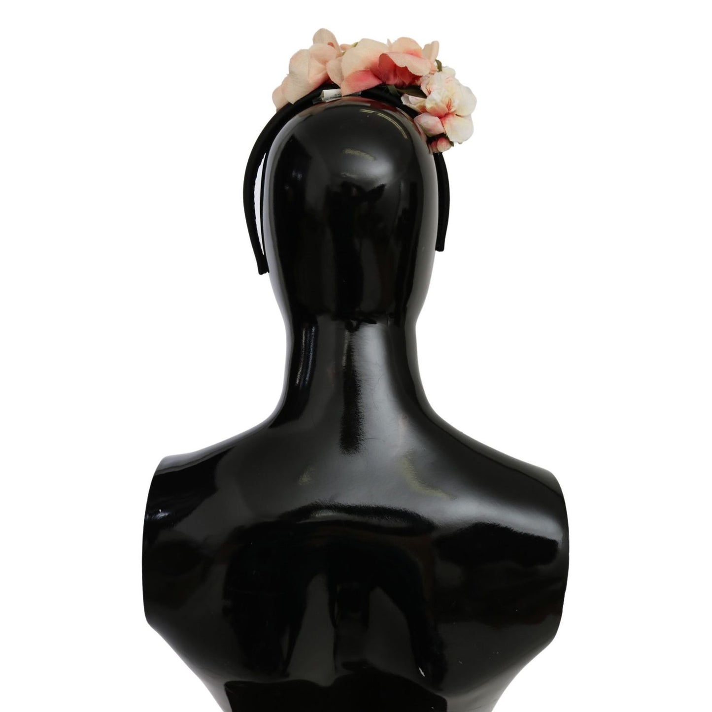 Dolce & Gabbana Pink Silk Black Floral Headband Logo Diadem