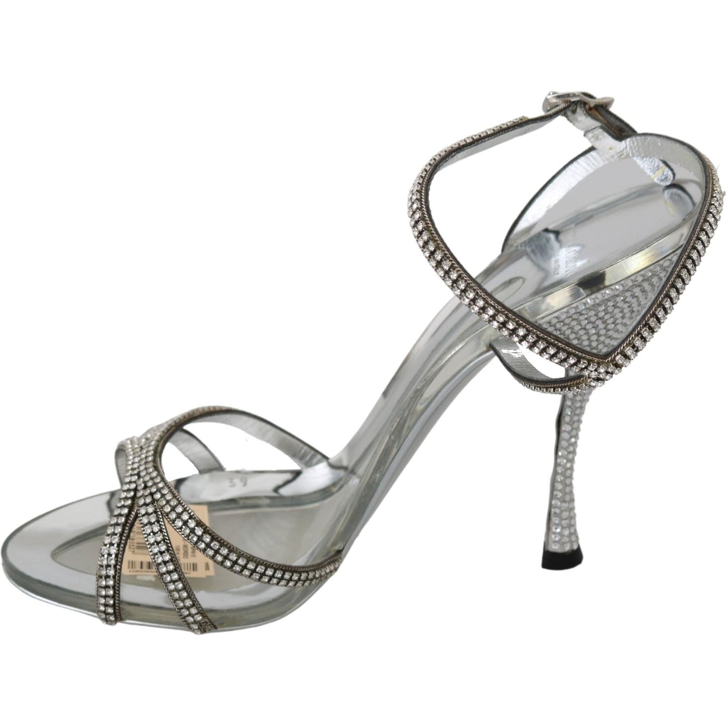 Dolce & Gabbana Silver Leather Ankle Strap Sandals with Crystals Dolce & Gabbana