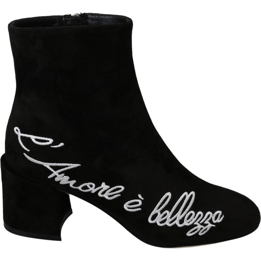 Dolce & Gabbana Black Suede L'Amore E'Bellezza Boots Shoes
