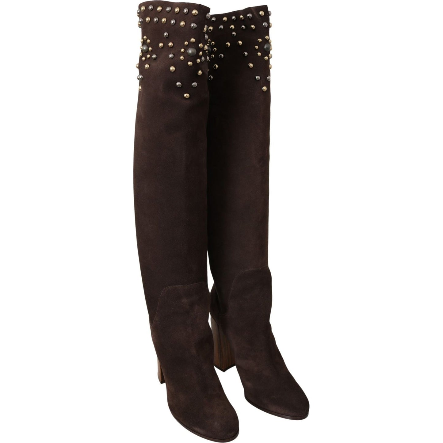 Dolce & Gabbana Studded Suede Knee High Boots in Brown Dolce & Gabbana