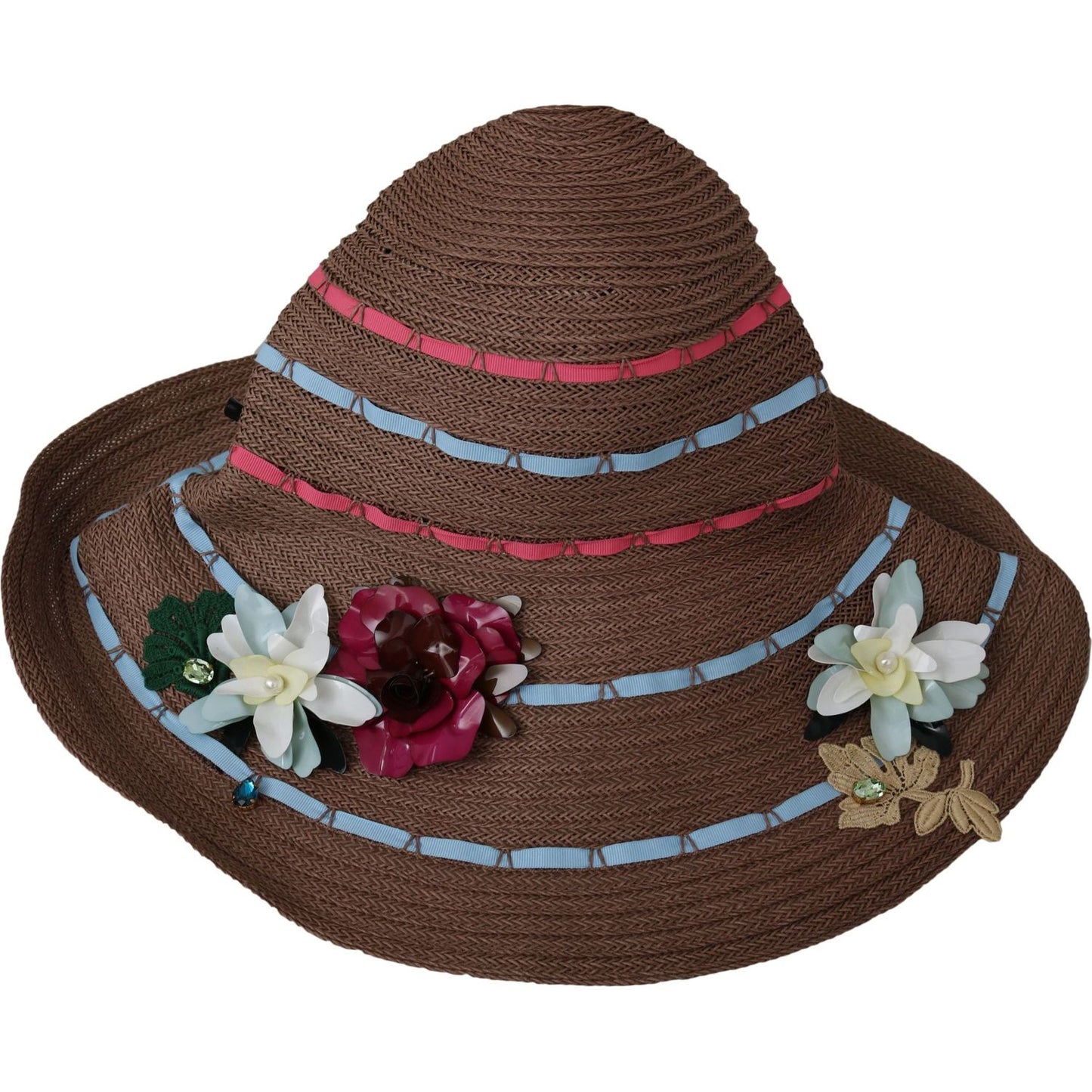 Dolce & Gabbana Elegant Floppy Straw Hat with Floral Accents Hat Dolce & Gabbana