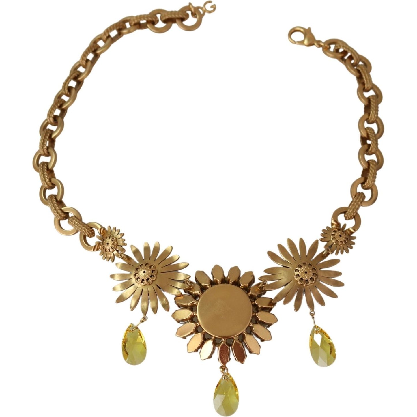 Dolce & Gabbana Elegant Gold Floral Crystal Statement Necklace Necklace Dolce & Gabbana