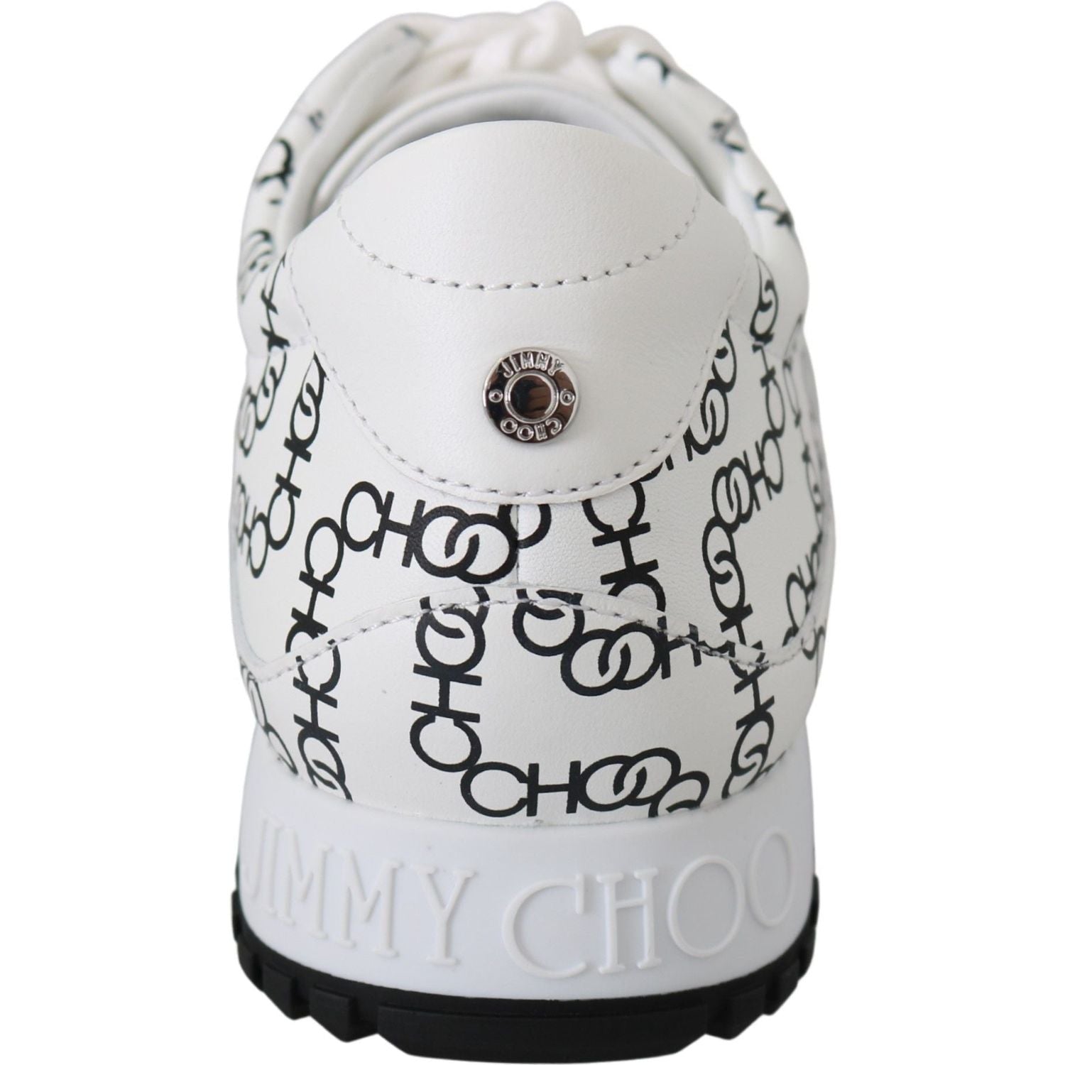 Jimmy Choo White and Black Leather Monza Sneakers