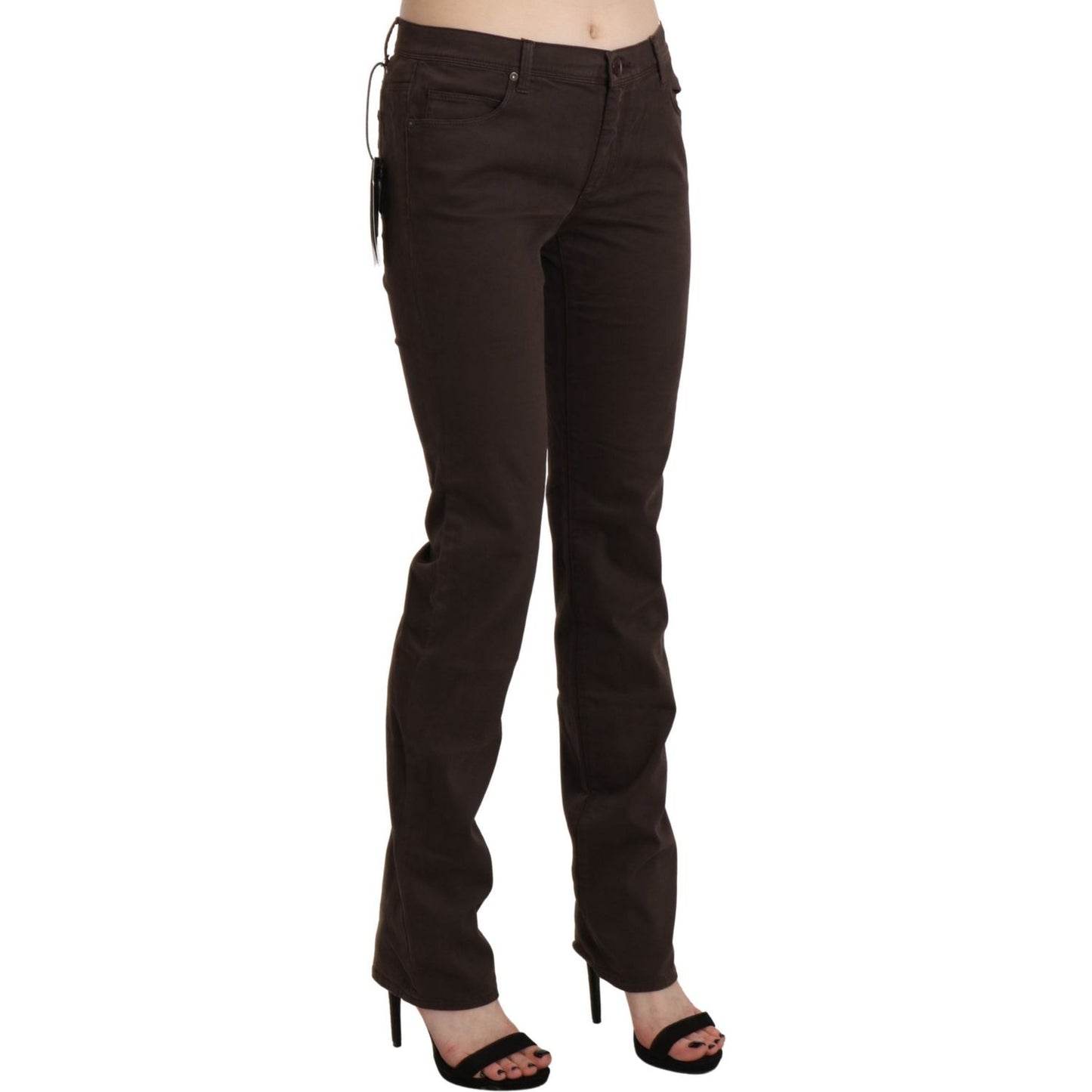 Ermanno Scervino Chic Brown Mid Waist Skinny Trousers Ermanno Scervino