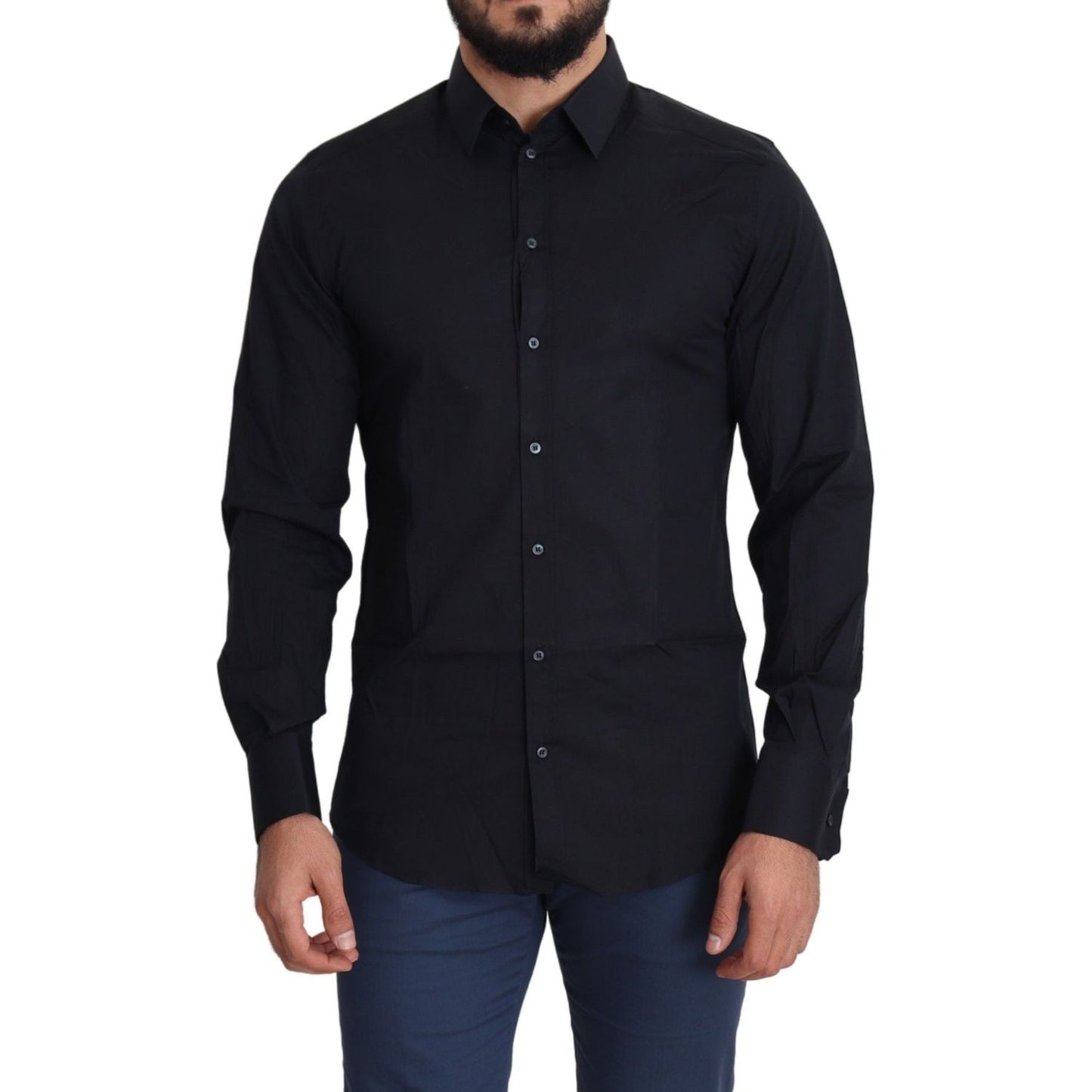 Dolce & Gabbana Blue Cotton Formal GOLD Dress Shirt