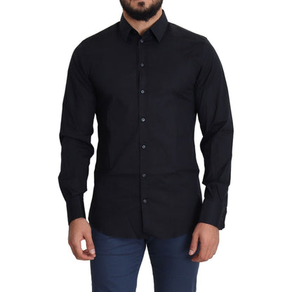 Dolce & Gabbana Blue Cotton Formal GOLD Dress Shirt