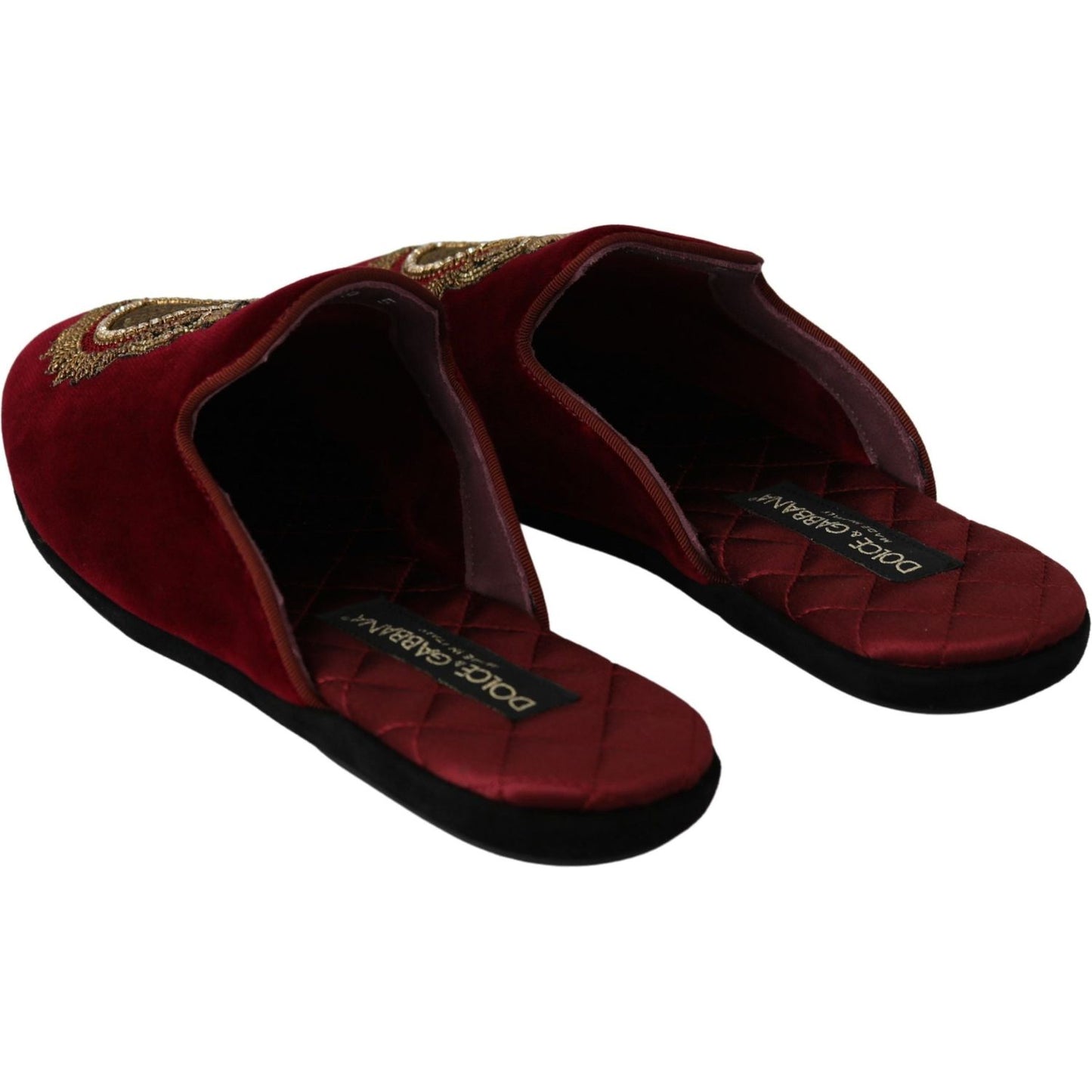 Dolce & Gabbana Red Velvet Embroidered Slides Dolce & Gabbana