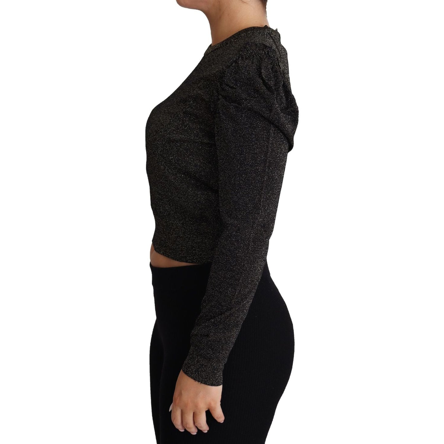 Dolce & Gabbana Black Gold Cropped Women Pullover Sweater