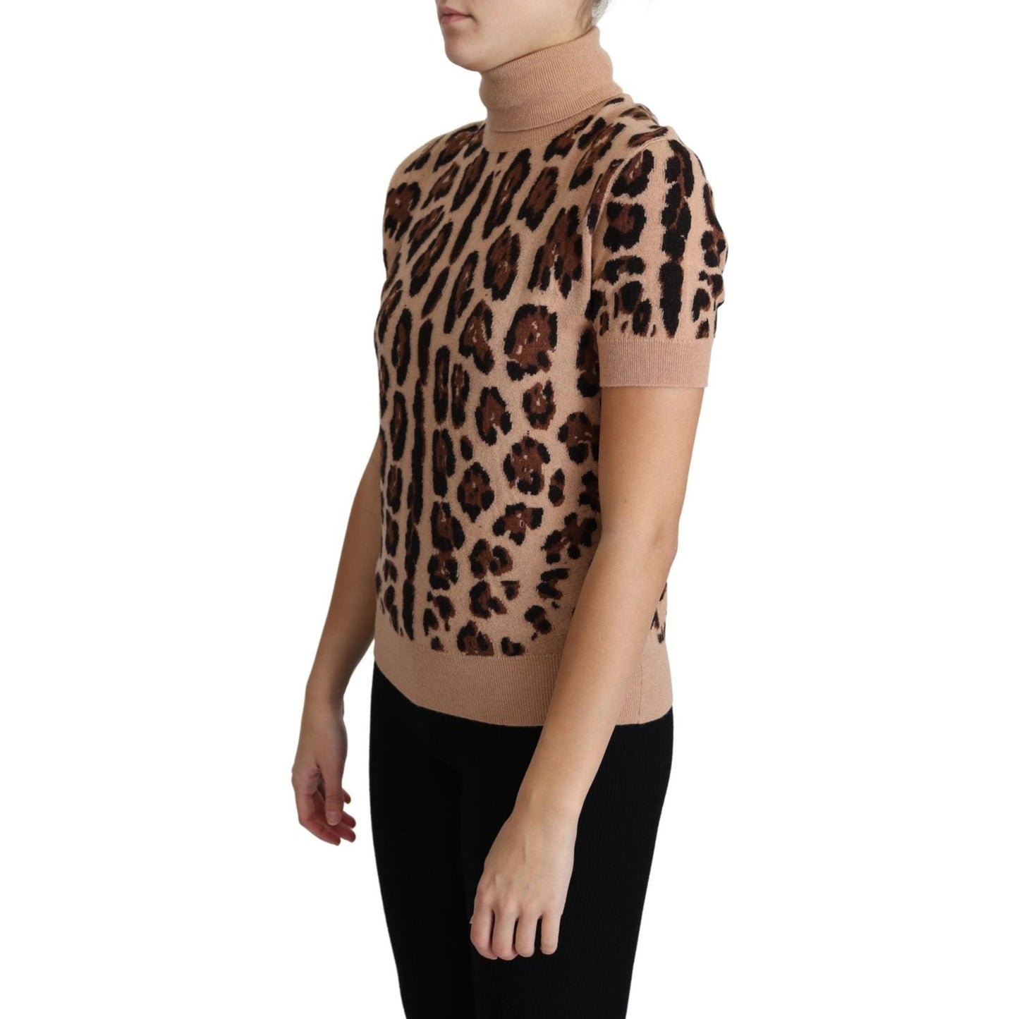 Dolce & Gabbana Elegant Leopard Print Wool Turtleneck Top Dolce & Gabbana