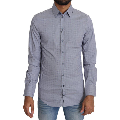 Dolce & Gabbana Gray Dotted Semi Fitted Formal SICILIA Shirt