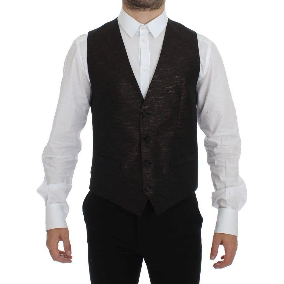 Dolce & Gabbana Black Wool Logo Dress Gilet Vest