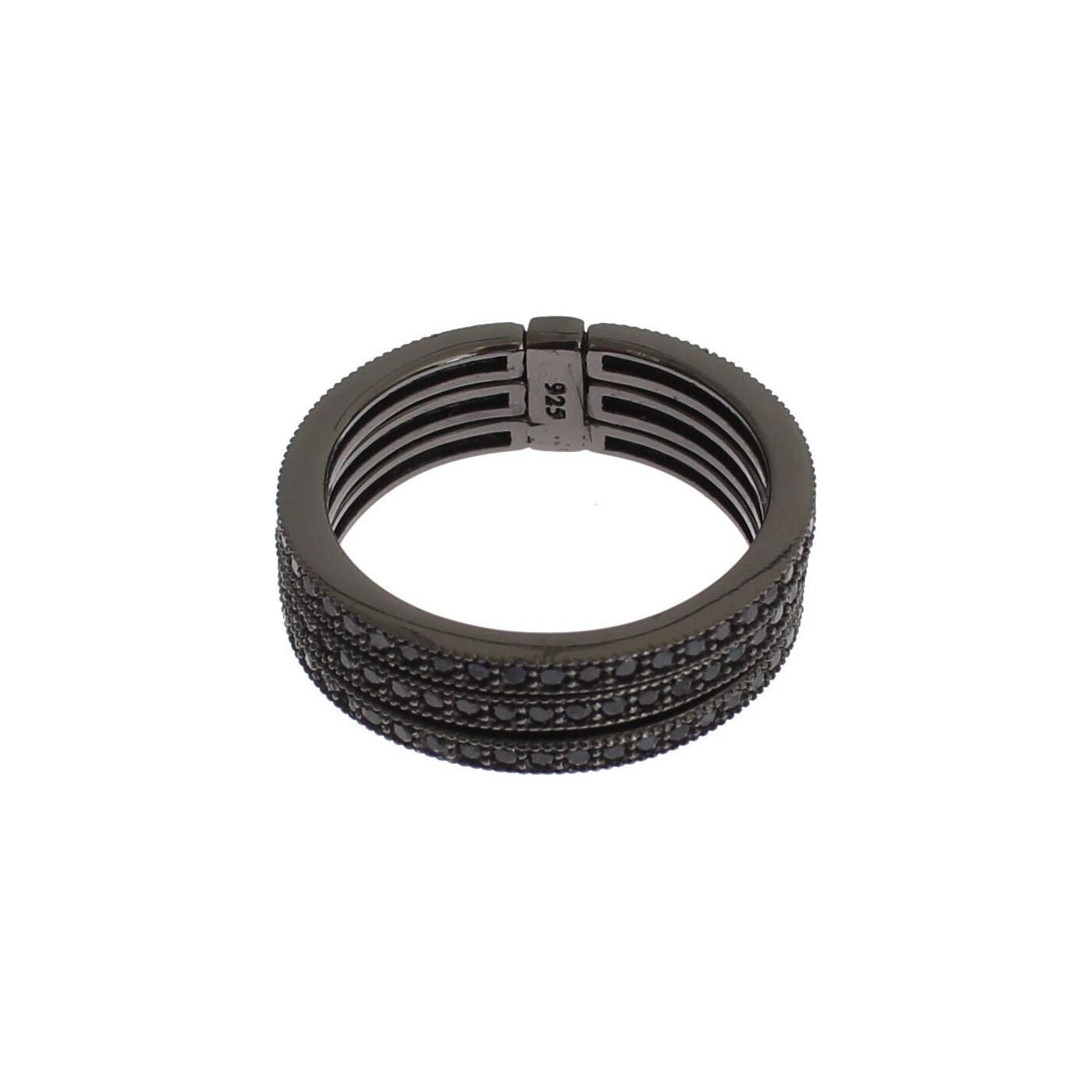 Nialaya Elegant Black Rhodium Silver Crystal Ring Ring Nialaya