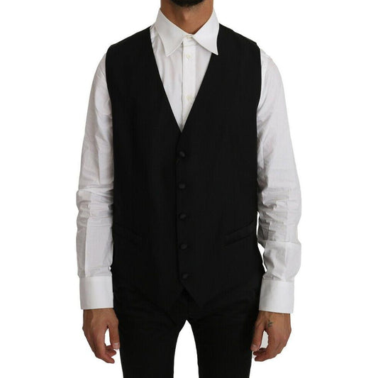 Dolce & Gabbana Elegant Black Formal Wool Blend Vest Dolce & Gabbana