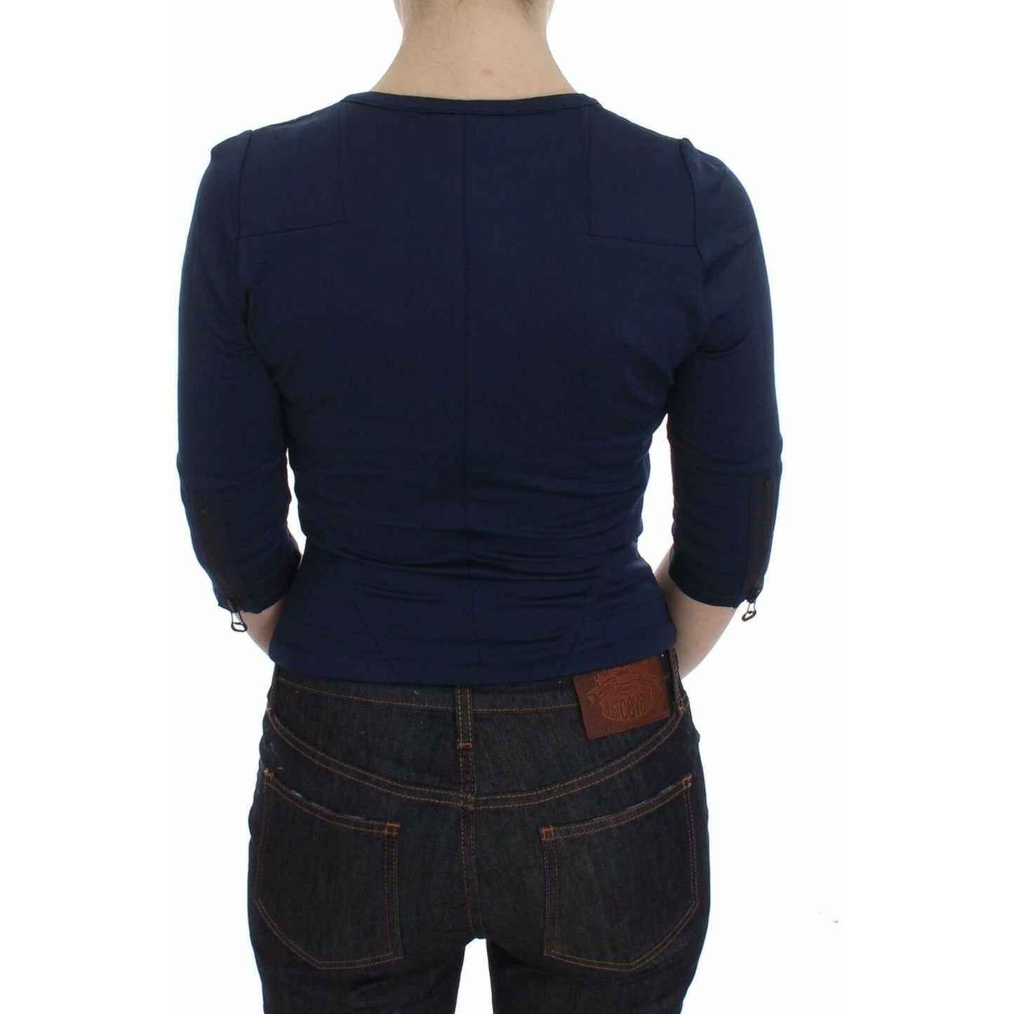 Exte Chic Zippered Crew-Neck Blue Sweater Exte