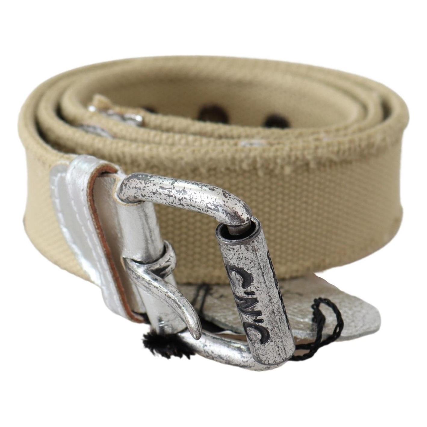 Costume National Beige Cotton Rustic Logo Buckle Belt