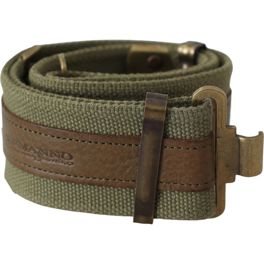 Ermanno Scervino Green Leather Rustic Bronze Buckle Army Belt