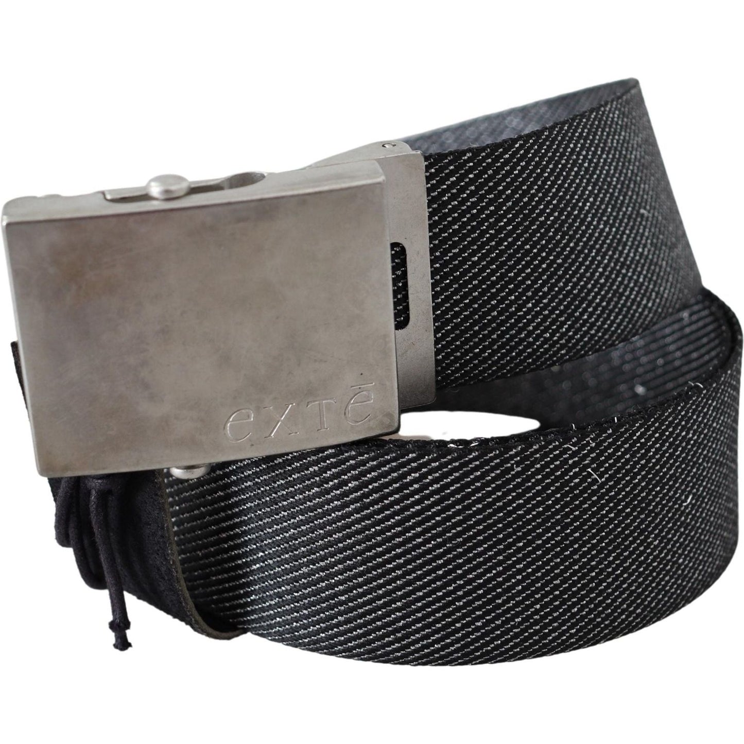 Exte Elegant Black Canvas Waist Belt with Silver Buckle Belt Exte