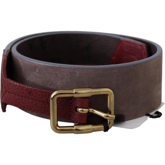 GF Ferre Brown Leather Wide Gold Chrome Logo Buckle Belt