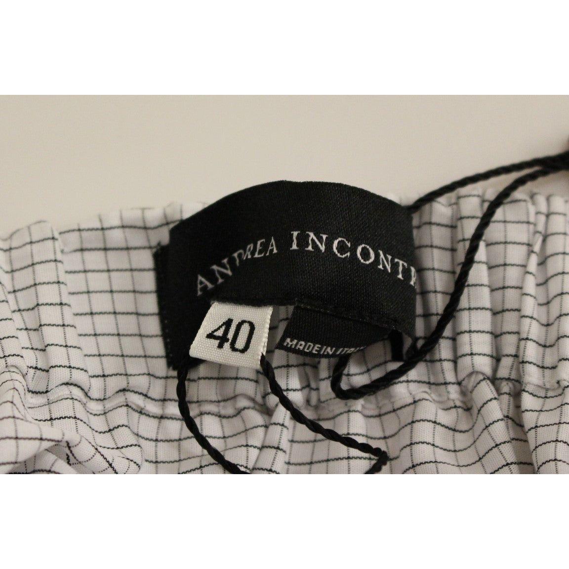 Andrea Incontri White Cotton Checkered Stretch Skirt