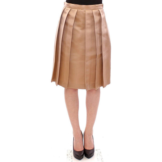Andrea Incontri Brown Silk Solid Mini Pleated Skirt