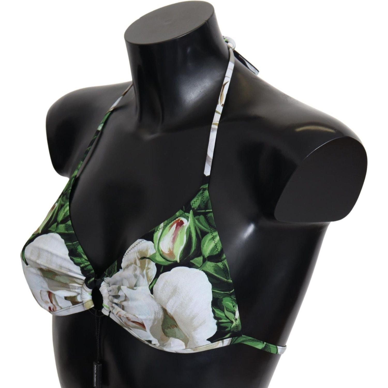 Dolce & Gabbana Floral Print Bikini Top with Logo Clasp