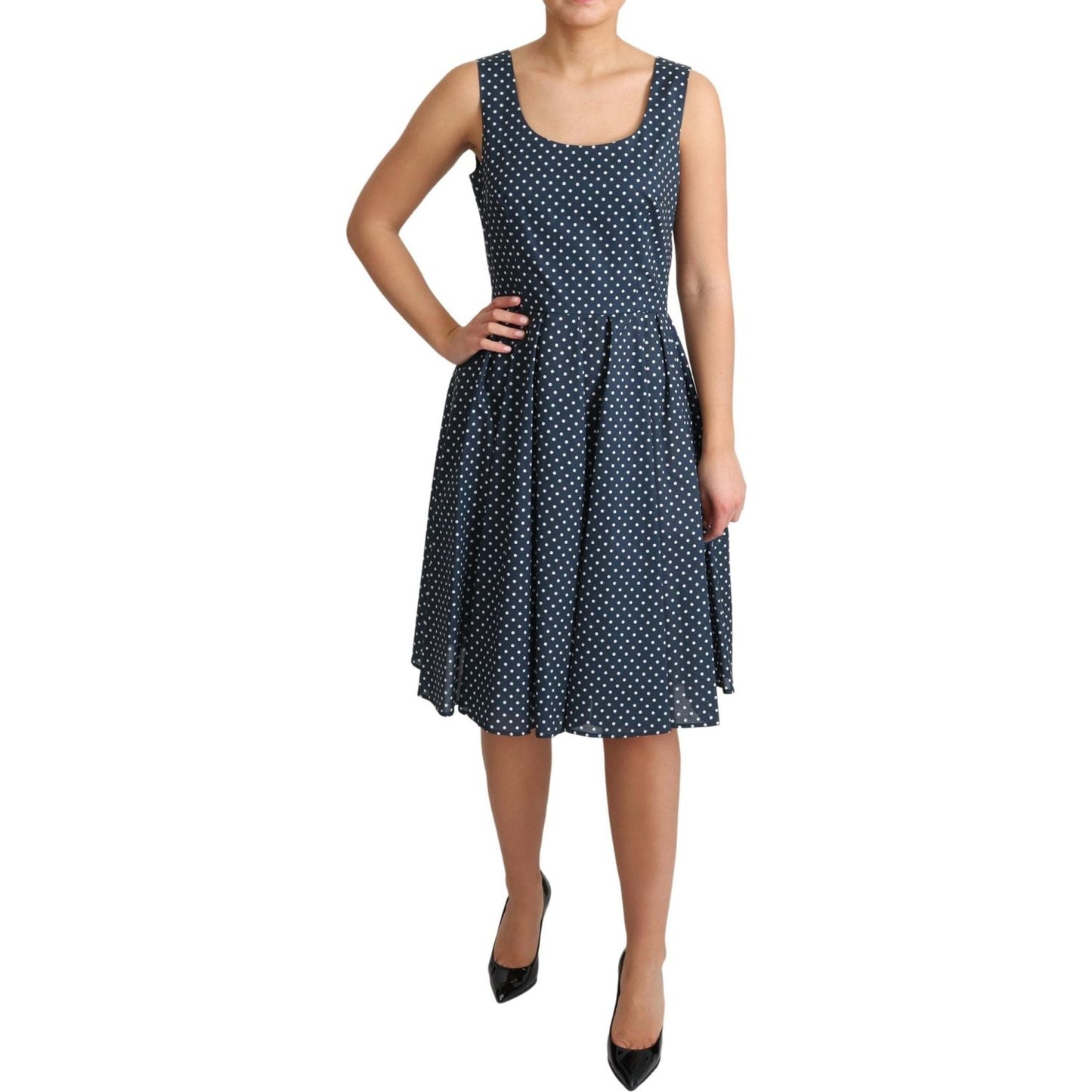 Dolce & Gabbana Blue Dotted Cotton A-Line Gown Dress