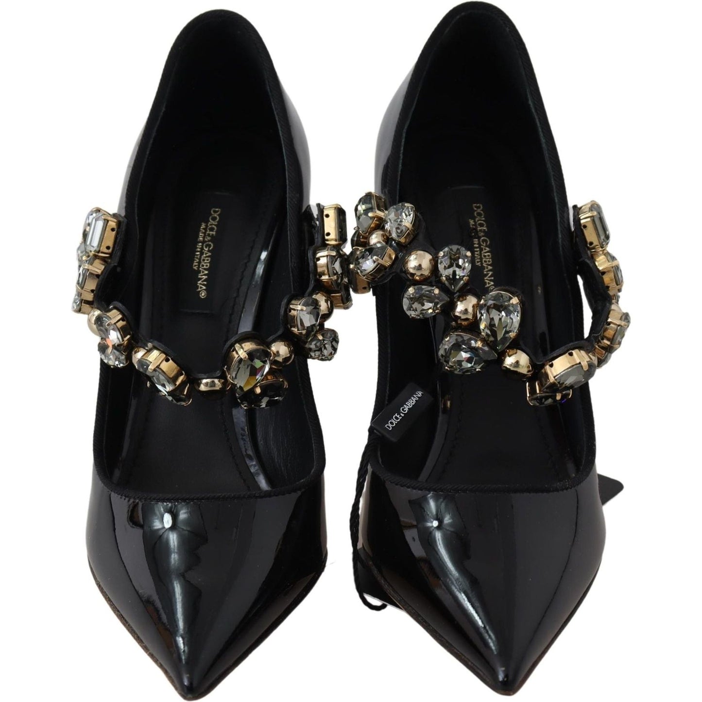 Dolce & Gabbana Elegant Black Leather Crystal Pumps Dolce & Gabbana