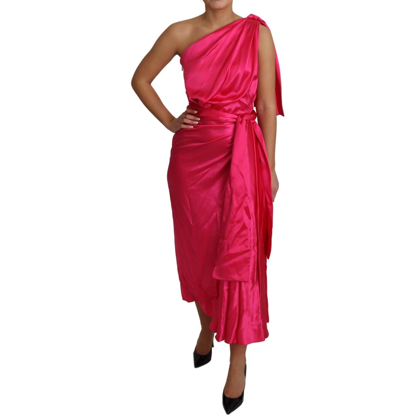 Dolce & Gabbana Elegant Fuchsia Silk One-Shoulder Wrap Dress Dolce & Gabbana