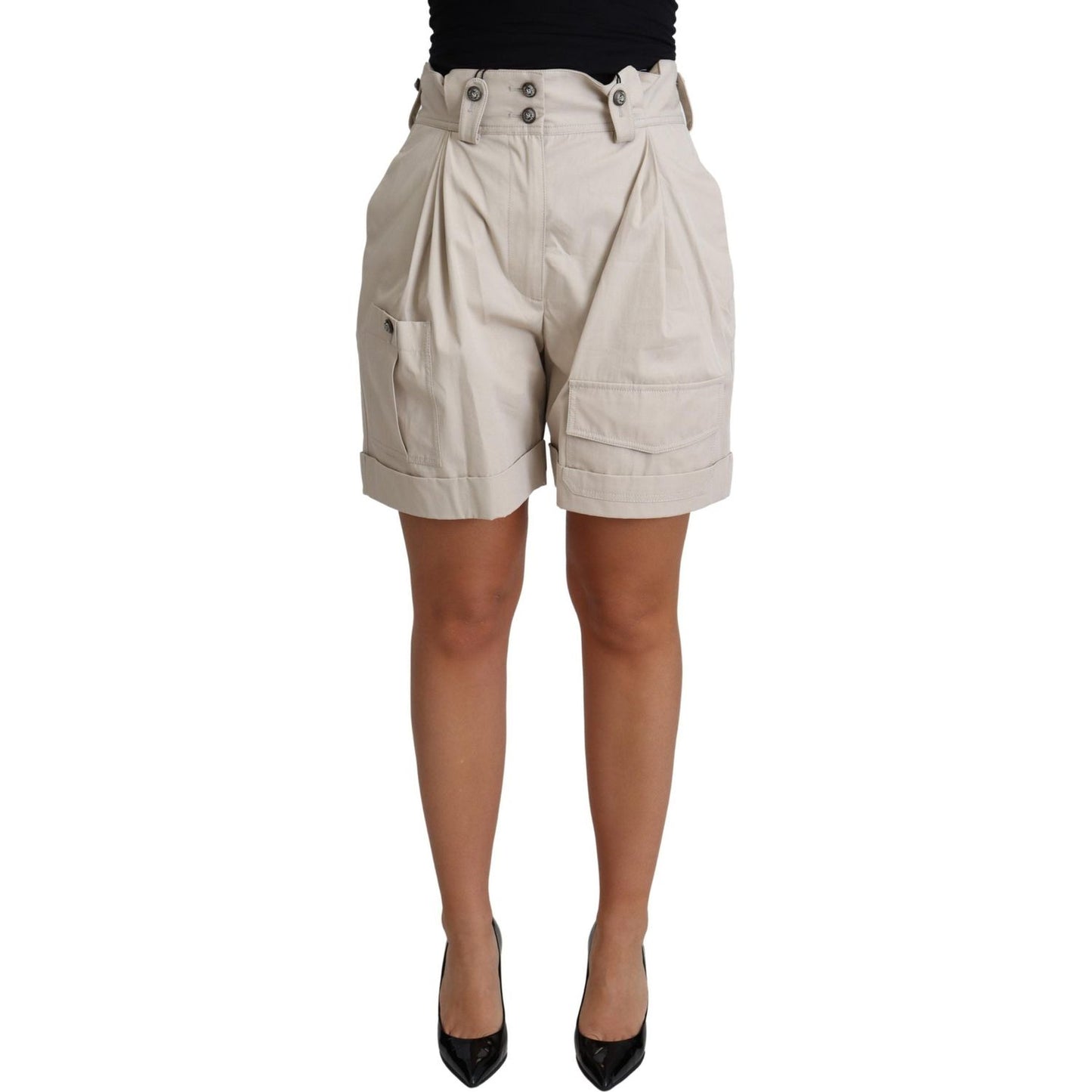 Dolce & Gabbana Chic Beige High Waist Pleated Shorts Dolce & Gabbana