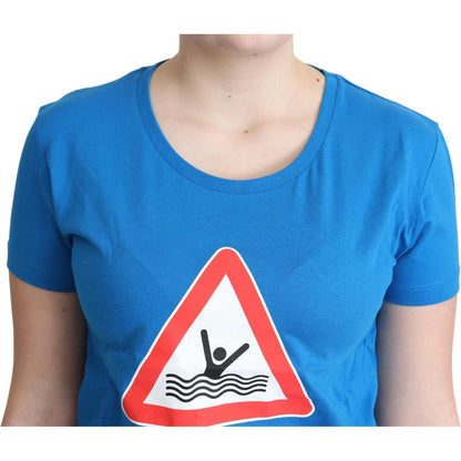 Moschino Blue Cotton Swim Graphic Triangle T-shirt