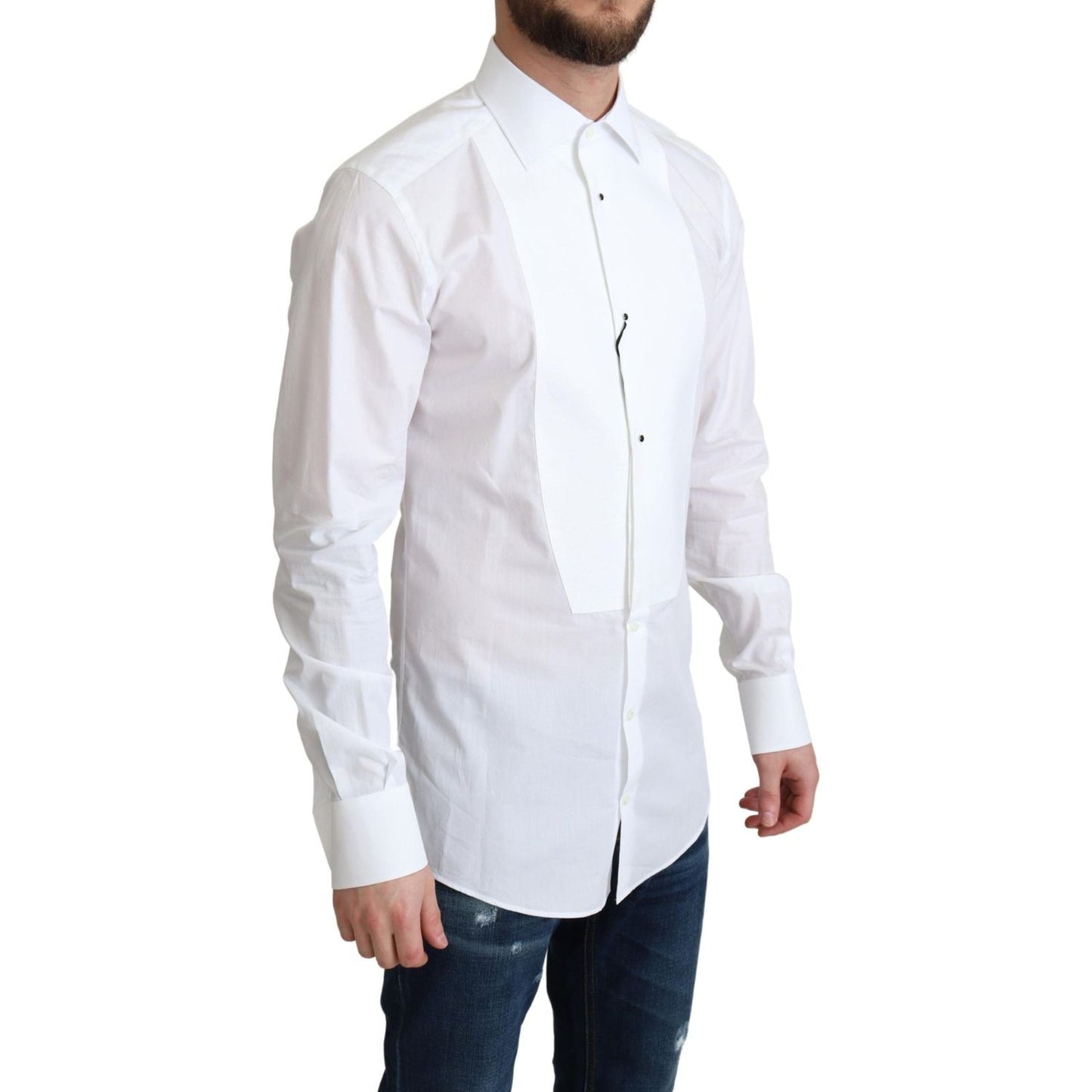 Dolce & Gabbana Elegant White Cotton Bib Dress Shirt Dolce & Gabbana