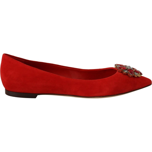 Dolce & Gabbana Crystal Embellished Red Suede Flats