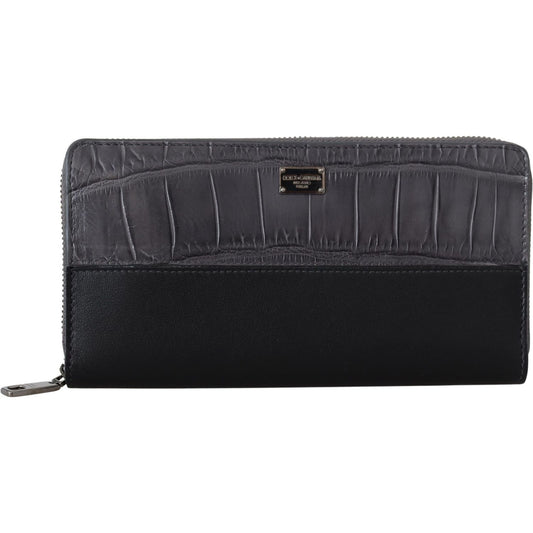 Dolce & Gabbana Black Zip Around Continental Clutch Leather Wallet