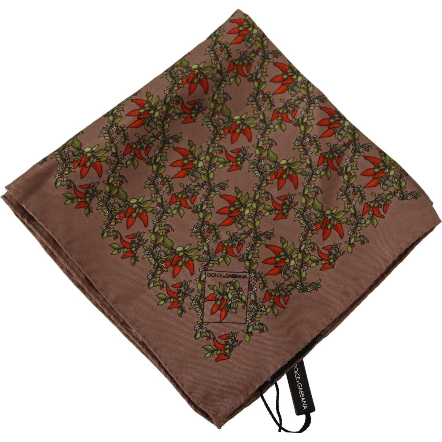 Dolce & Gabbana Elegant Brown Silk Pocket Square with Carrot Print Dolce & Gabbana