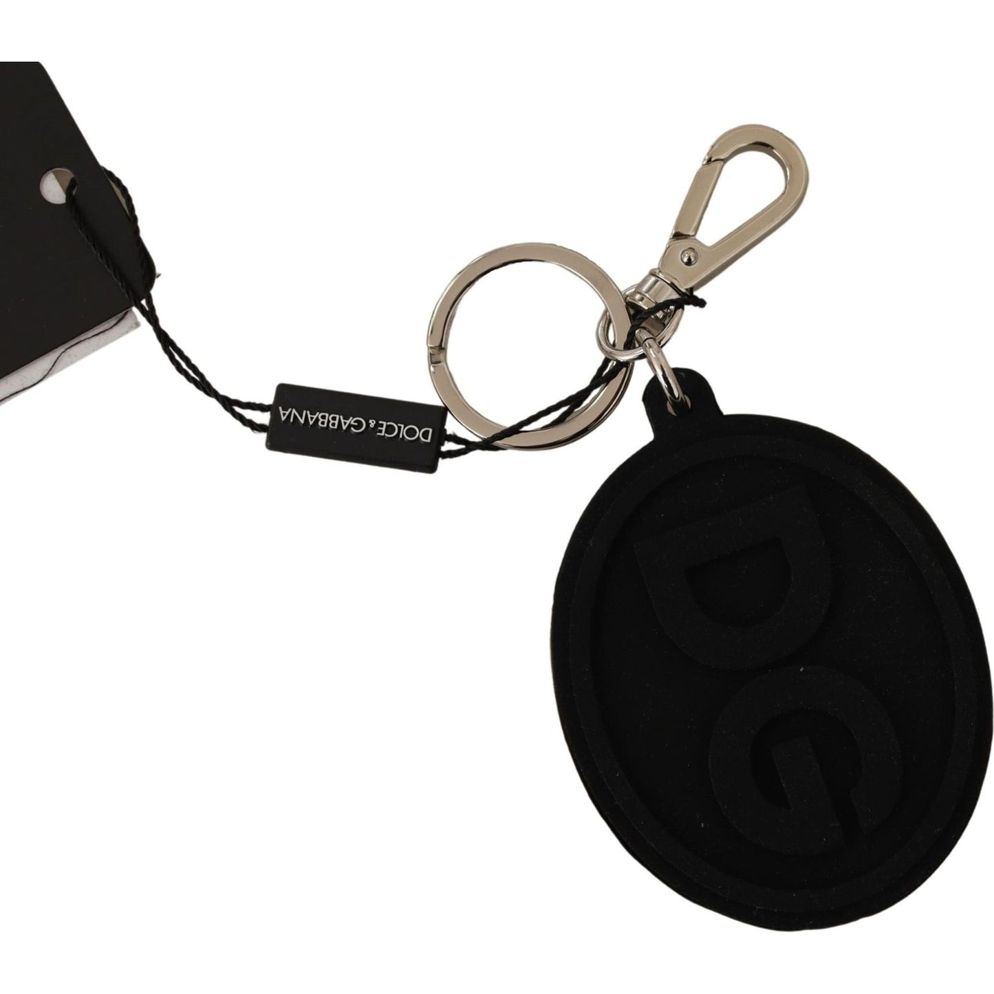 Dolce & Gabbana Chic Black Rubber & Brass Logo Keychain Dolce & Gabbana