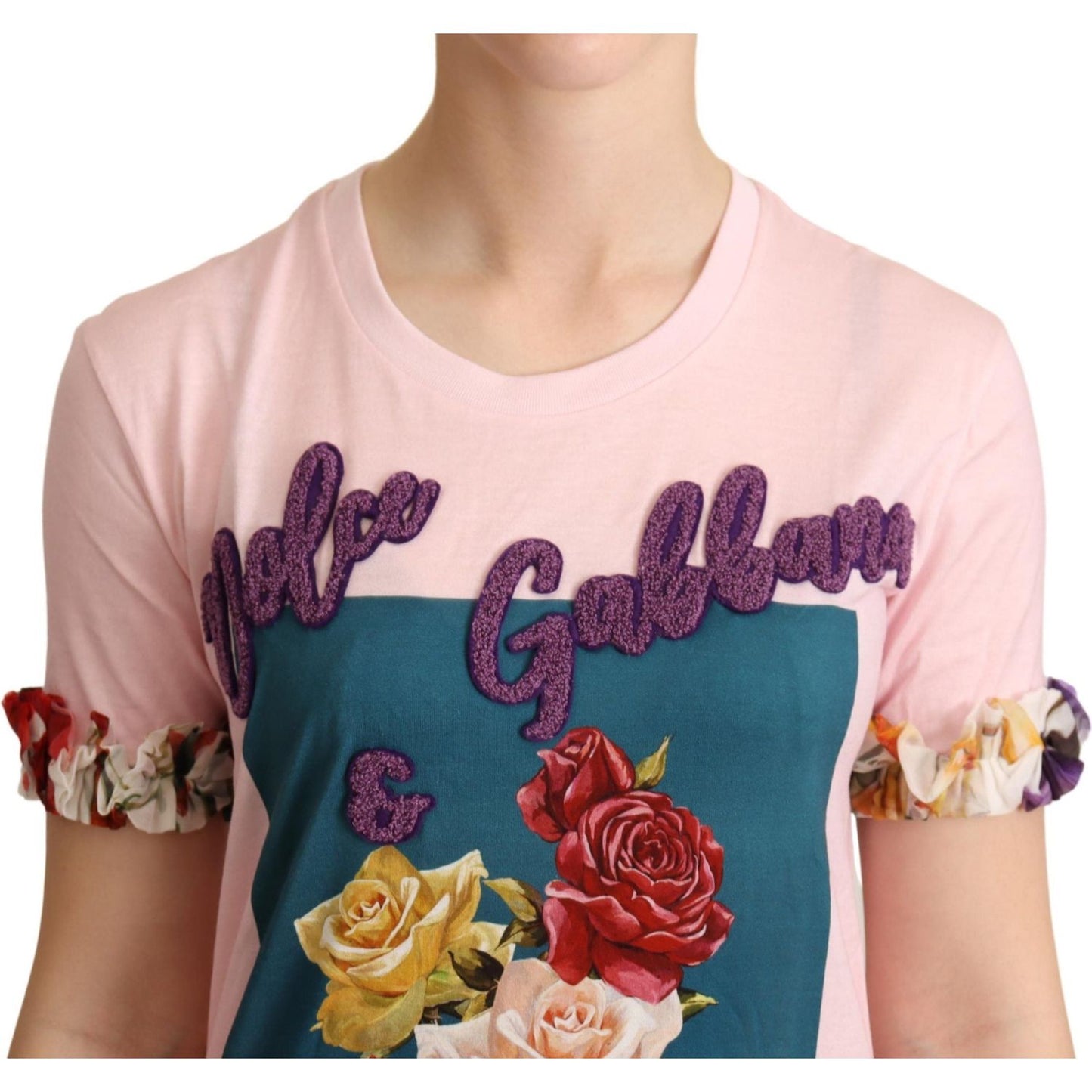 Dolce & Gabbana Elegant Floral Rose Applique T-Shirt Dolce & Gabbana