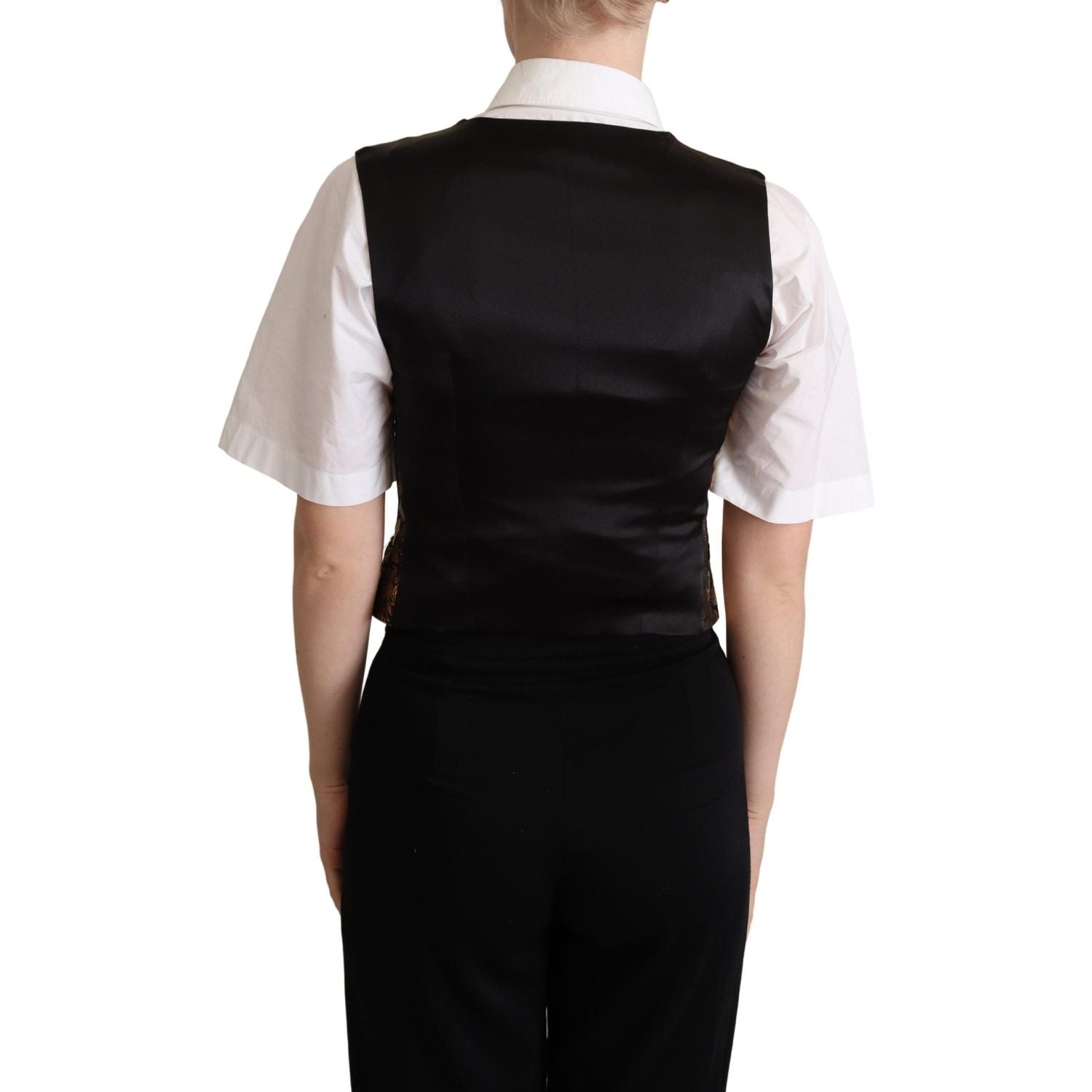 Dolce & Gabbana Black Gold Jacquard Silk Waistcoat Vest