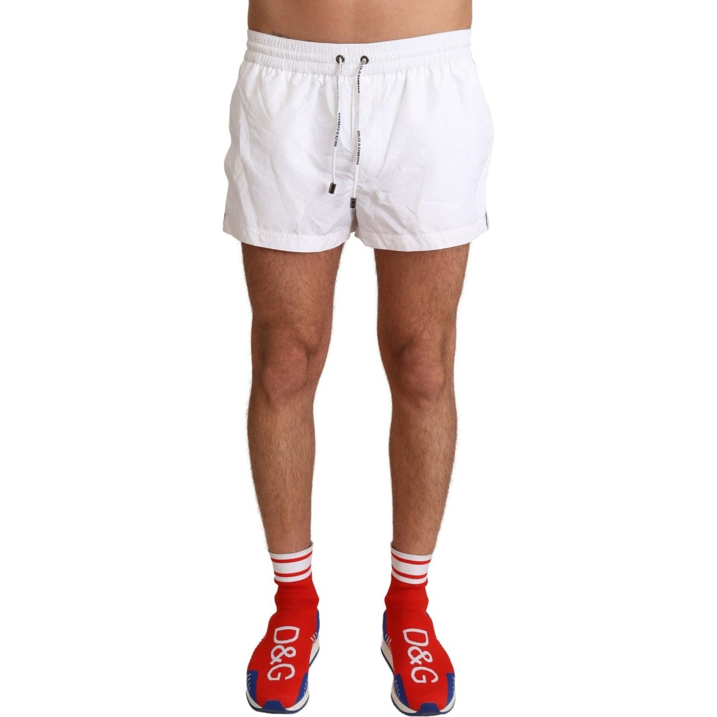 Dolce & Gabbana Elegant White KING Motive Swim Trunks Dolce & Gabbana