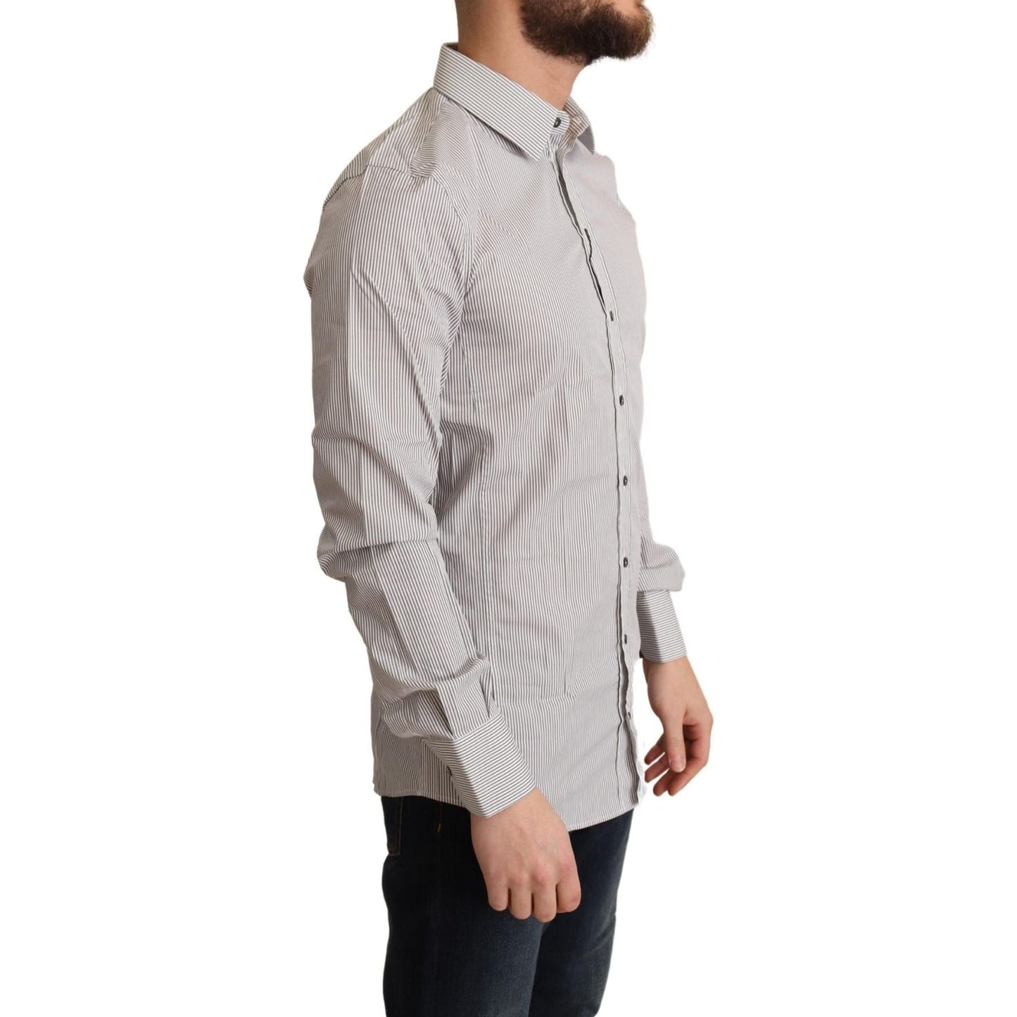 Dolce & Gabbana Elegant Gray Striped Slim Fit Dress Shirt Dolce & Gabbana