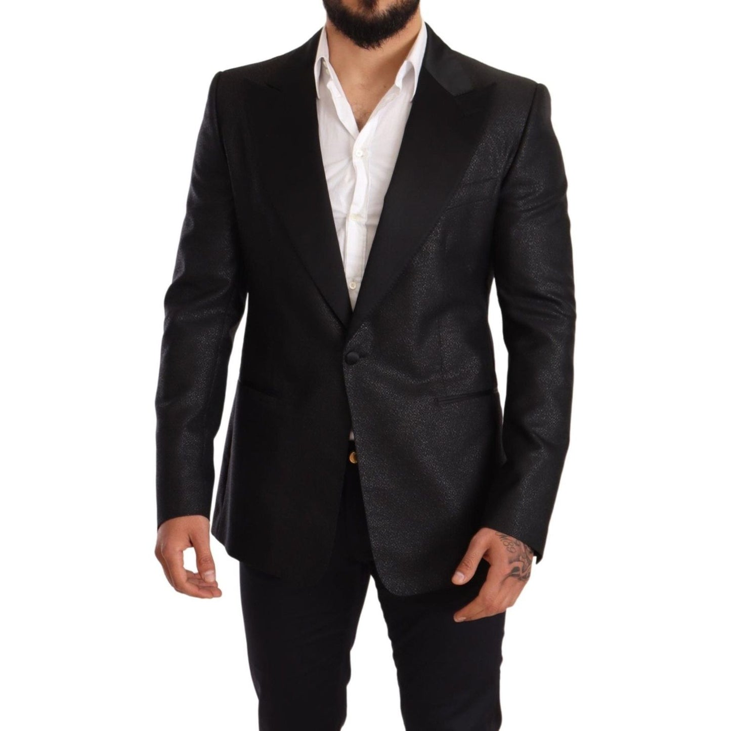 Dolce & Gabbana Elegant Black Metallic Slim Fit Blazer Jacket Blazer Jacket Dolce & Gabbana