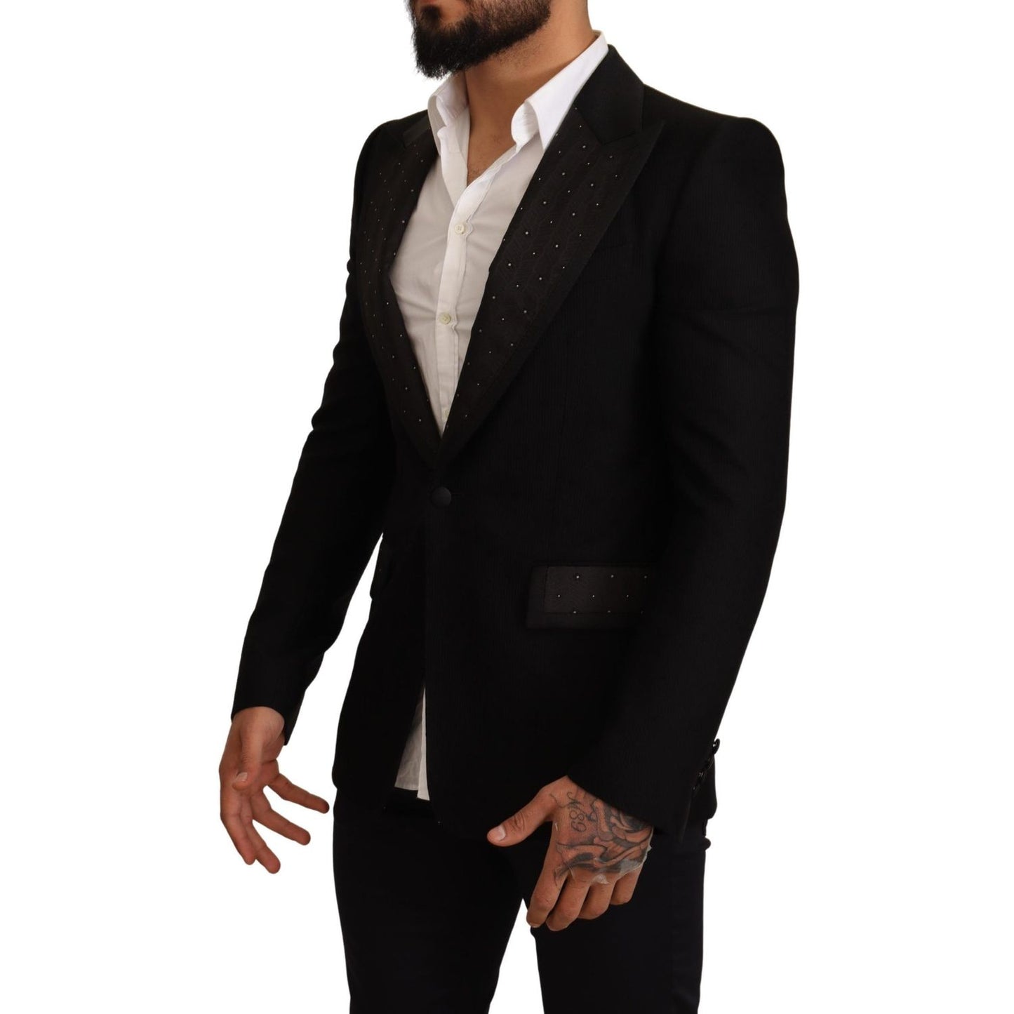 Dolce & Gabbana Black Wool Slim Fit Coat Blazer Jacket