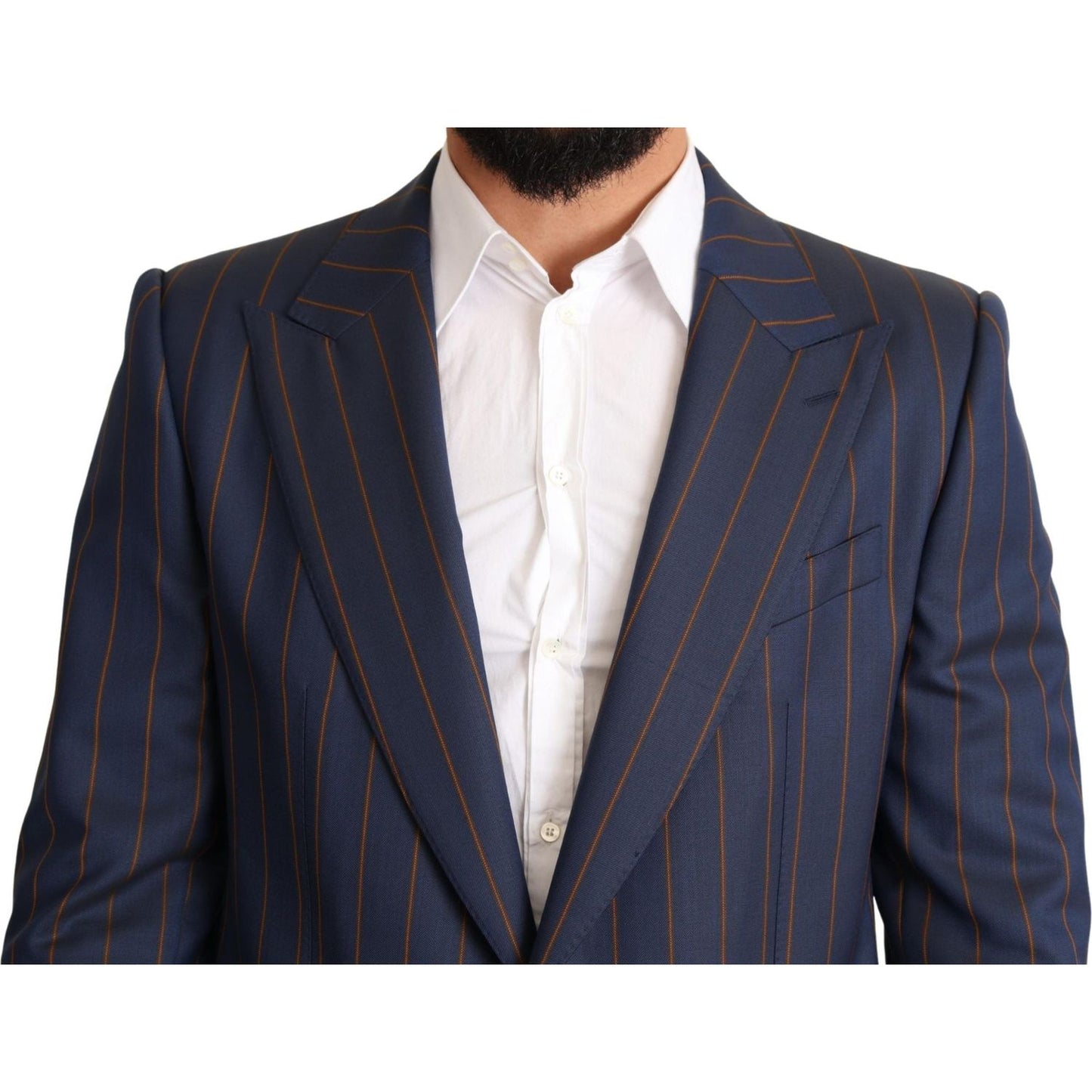 Dolce & Gabbana Elegant Slim Fit Blue Striped Wool Blazer Dolce & Gabbana