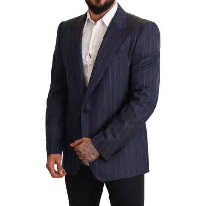 Dolce & Gabbana Blue Striped Wool Slim Fit Blazer Jacket