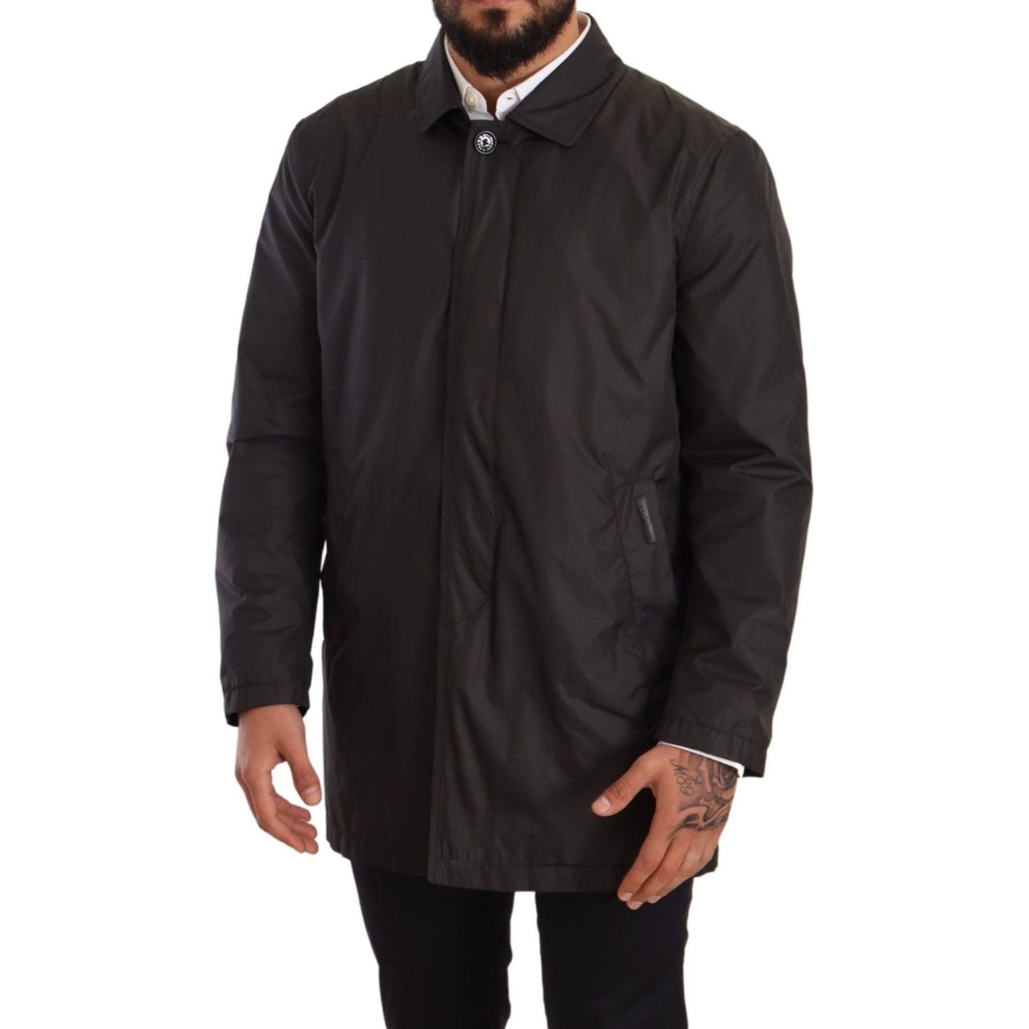 Dolce & Gabbana Black Polyester Mens Trench Coat Jacket