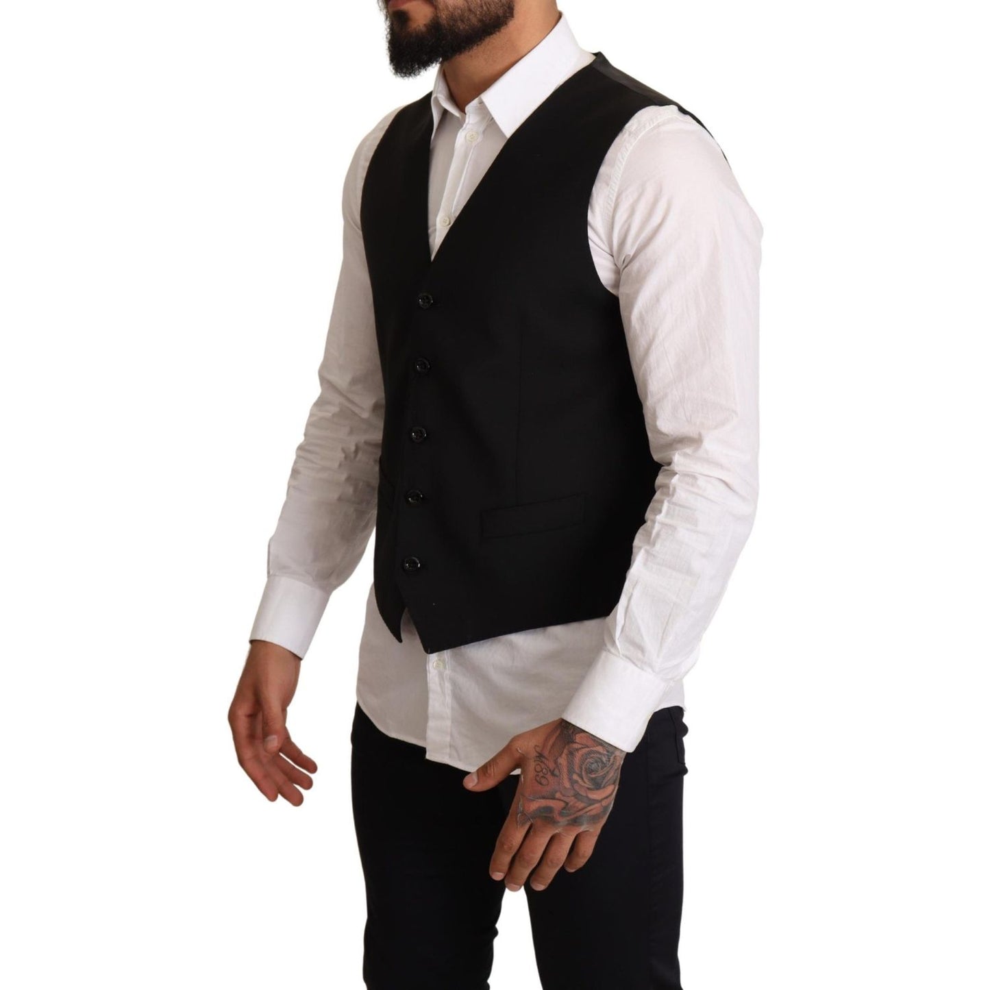 Dolce & Gabbana Black Wool Formal Waistcoat Dress