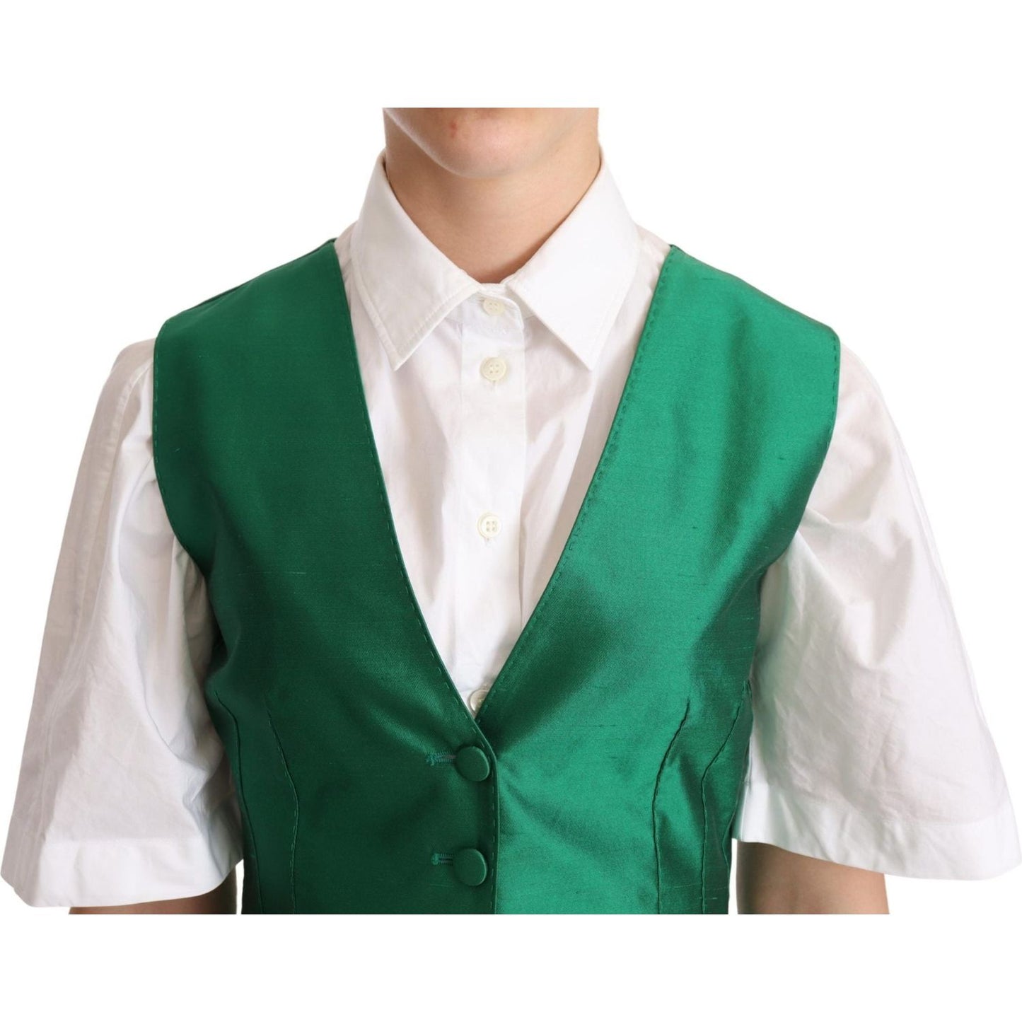 Dolce & Gabbana Elegant Green Silk Blend Waistcoat Vest Jacket Dolce & Gabbana